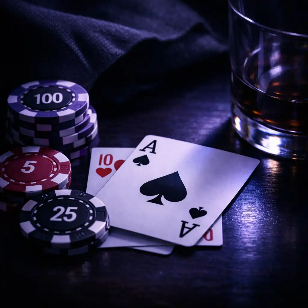 Cartes et jetons physiques sur une table réelle